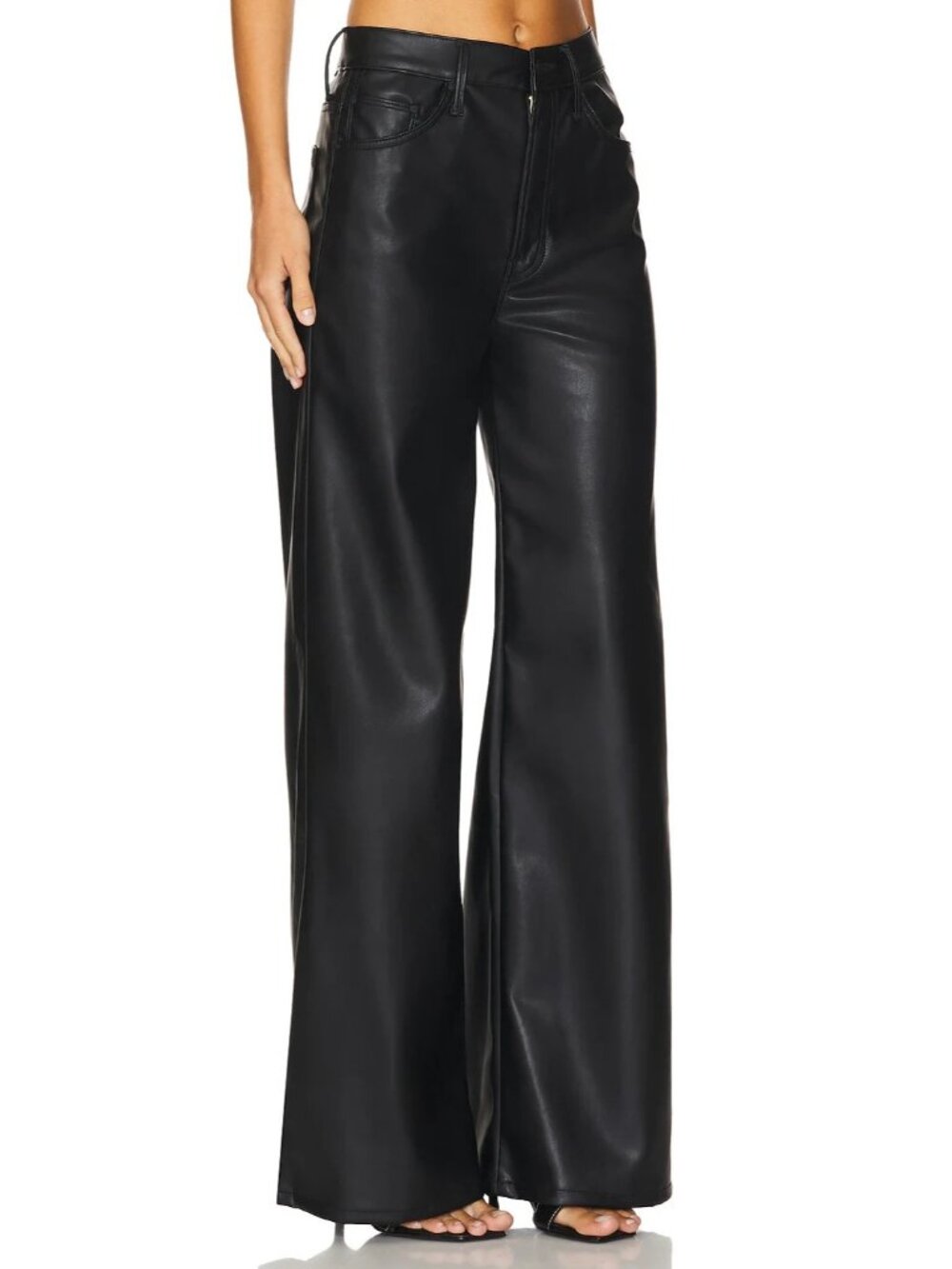 NWT Mother  Undercover in Wax On Wax Off Black Faux Leather Wide Leg Pants 31